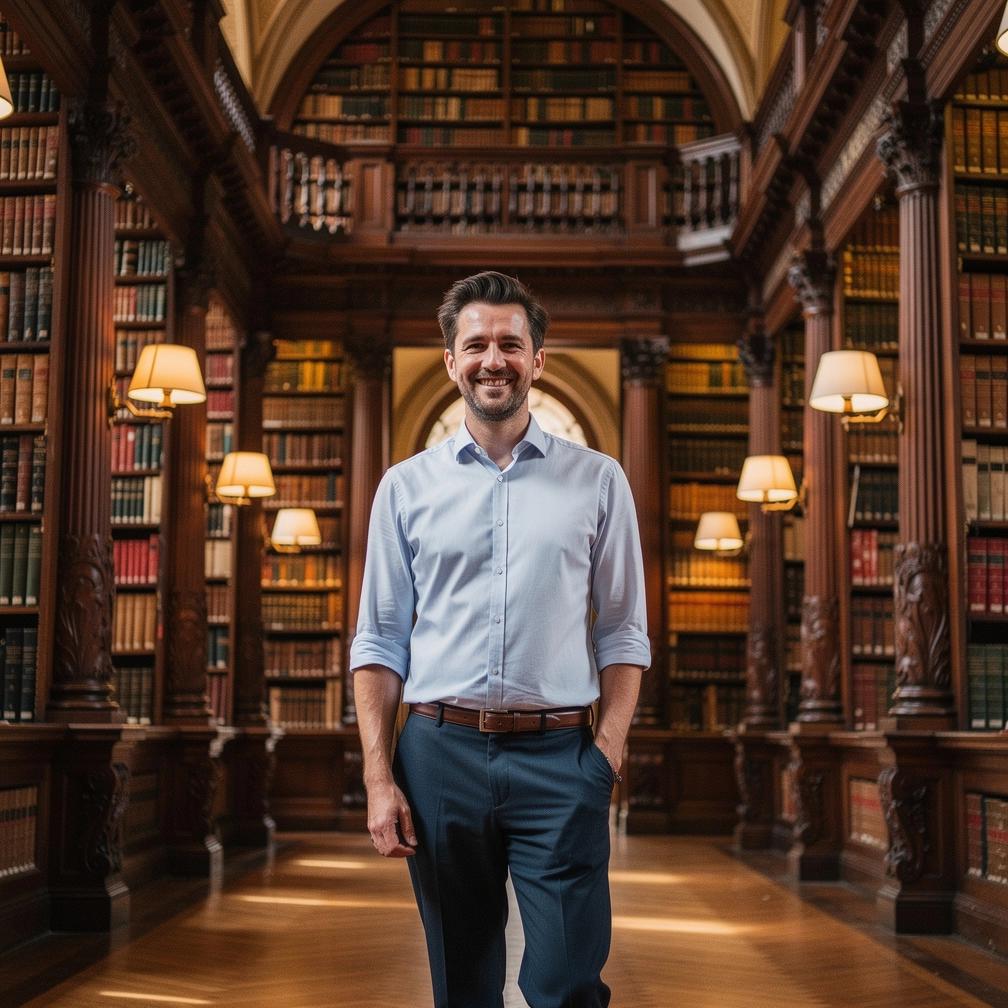 Historischer Leseraum in einer deutschen Universitätsbibliothek mit alten Holzregalen und antiken Büchern.